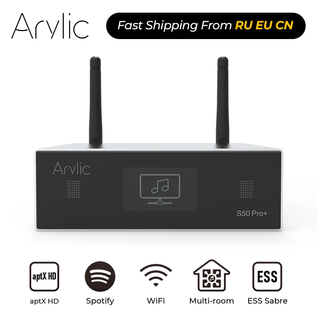 Arylic S50 Pro+ WiFi & AptX HD Preamplifier With ESS Sabre Dac AKM ADC Multiroom Airplay Spotify Tidal Internet Radio