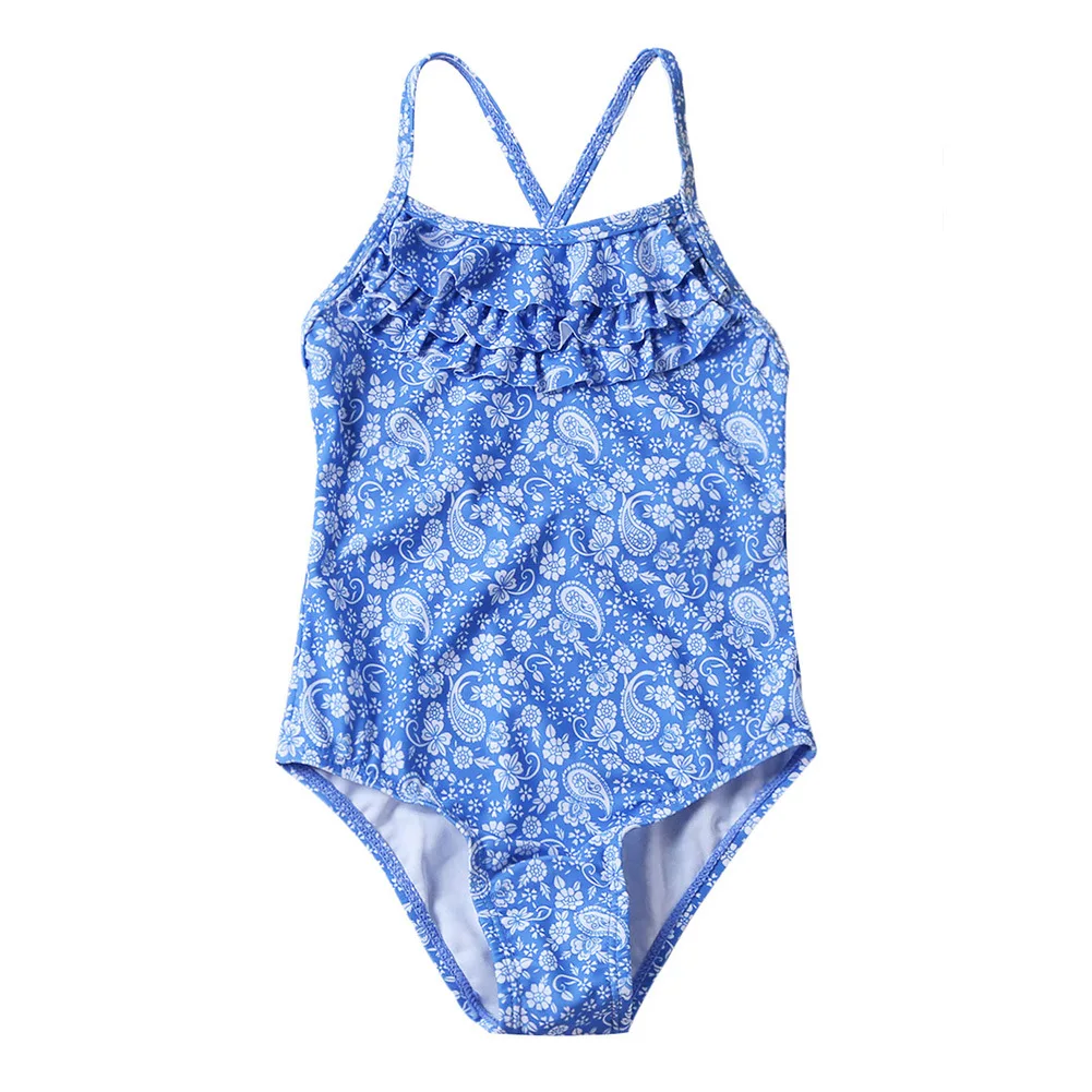 

Children's Bikini Printed Multi-Layer Pleated Swimsuit Hot Spring Triangular, Jumpsuits Swimsuit