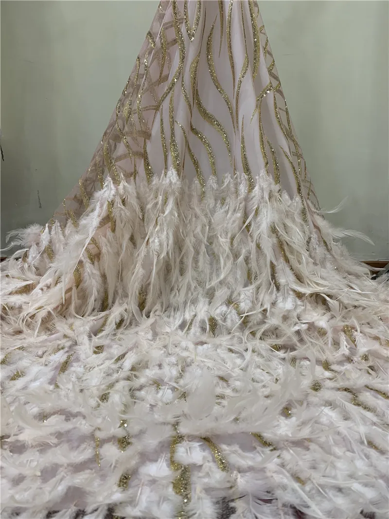 Африканская Тюлевая кружевная ткань с высококачественный с блестками нигерийское кружево благородный 3D перо кружевная ткань ручной работы сделай сам украшение для женщины