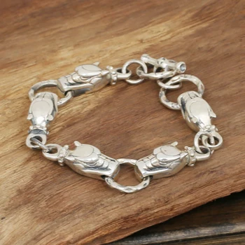 

Men's Solid 925 Sterling Silver dragon biker rock punk Link Bracelet bangle Chain Jewelry A4601