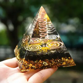 

Large Clear Quartz Pillar Orgone Pyramid 70mm with Copper Brass Obsidian Energy Healing Chakra Reiki Powerful Orgonite Pyramide