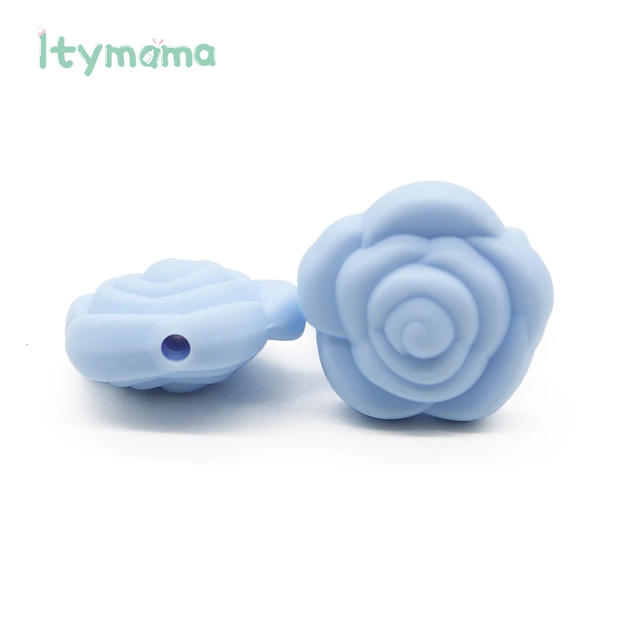 Синий Itymama, 15 шт., детский прорезыватель, без БФА, розовый, силиконовый бисер, в форме цветка, для прорезывания зубов, ожерелье, сделай сам, соска, клипса, цепочка - Цвет: Синий