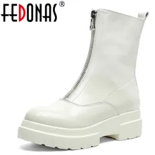 FEDONAS/Женские Удобные однотонные ботильоны из натуральной кожи
