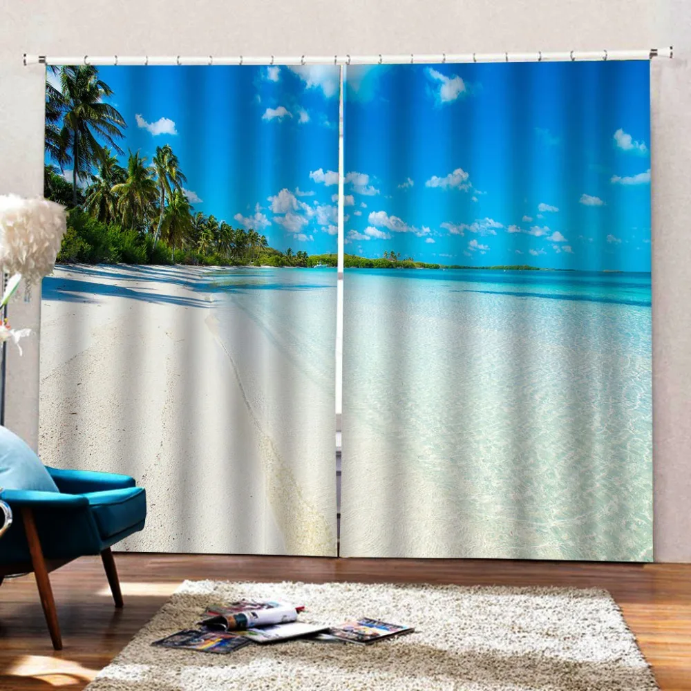 3D занавески s Гостиная занавески в спальню Cortinas индивидуальные размеры пляжные шторы синий занавес