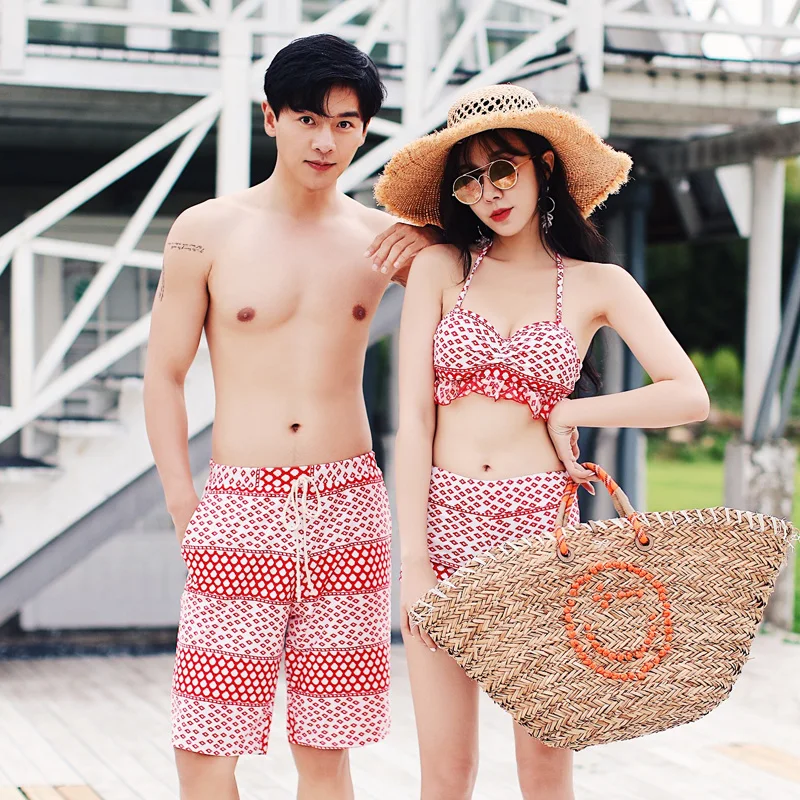 Mens swimwear Мода пара пляжная одежда оранжевый принт купальники бикини купальники мода для пар - Цвет: Mens swimwear