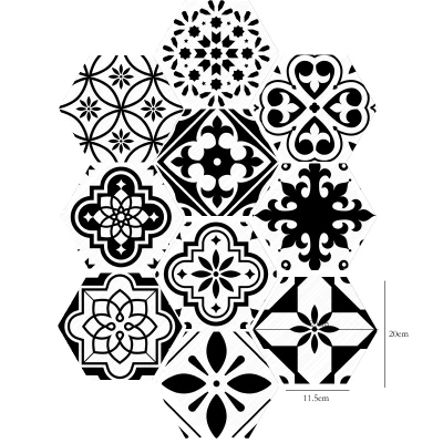 

3D Retro Hexagon Tile Floor Sticker Kitchen Bathroom Decoration black and white Waterproof Self-adhesive Wall Sticker Non-slip