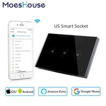 Best Price Wifi Smart Wall Switch Socket US Standard 3 Gang Glass Panel APP Remote Control No Hub Required for Smart Life AC 100-240V