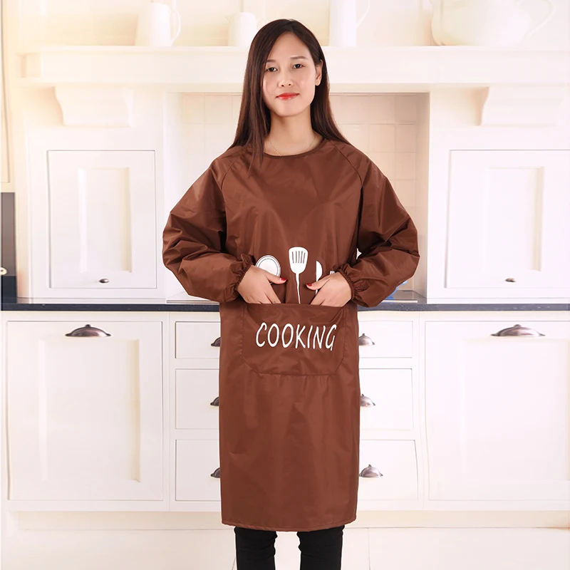 Kitchen smock long-sleeved apron waterproof and oil-proof Korean fashion adult men and women home work custom LOGO printing