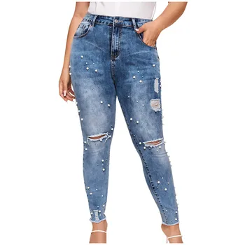 

New Spring Autumn Women Blue Mid Waist Ladies Sexy Casual Ultra Stretchy Ripped Jeans Fashion Denim Trousers Pencil Skinny Jeans
