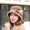 Autumn Winter Knitted Female Three-Dimensional Flower Plush Fisherman Hat Basin Hat Mother Hat Fashion Old Age Cap Khaki 1