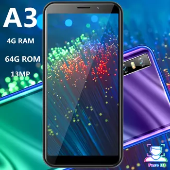 

A3 Global quad core smartphones 4G RAM 64G ROM 6.0inch 13mp Face ID unlocked android mobile phones celulares 3G WCDMA WIFI 2SIM