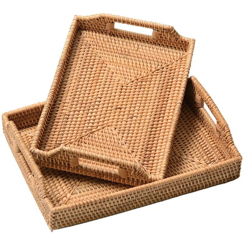 

ELEG-2x Cutlery Tray Kitchen Tissue Rattan Storage Tray Fruit Plate Basket Candy Snacks Pastry Sun Dried Fish Dishes