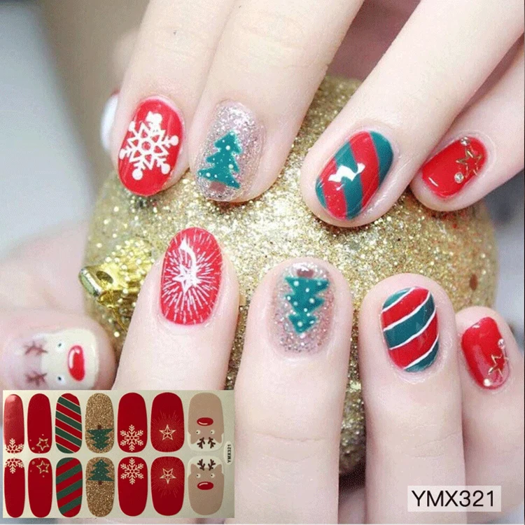 DIY Nail Art ремесло обертывания Рождественская тема наклейки для ногтей Снеговик Снежинка узоры клей год наклейки для подарков