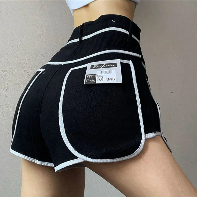 

Contrast Color Patchwork Pocket Short for Women High Waist Casual Denim Shorts Female Fashion New Clothing Summer Korean Fashion