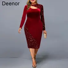 

Deenor Plus Size Dress Sequin Stitched Velvet Dress Soild Hip Wrap Skirt Women's Dress for New Year 2022