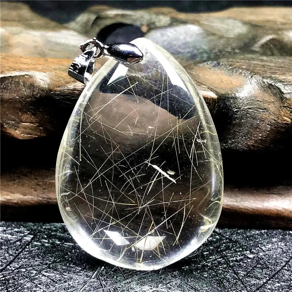 

Natural Gold Hair Rutilated Necklace Pendant For Woman Lady Man 35x25x12mm Beads Gemstone Silver Crystal Fashion Jewelry AAAAA