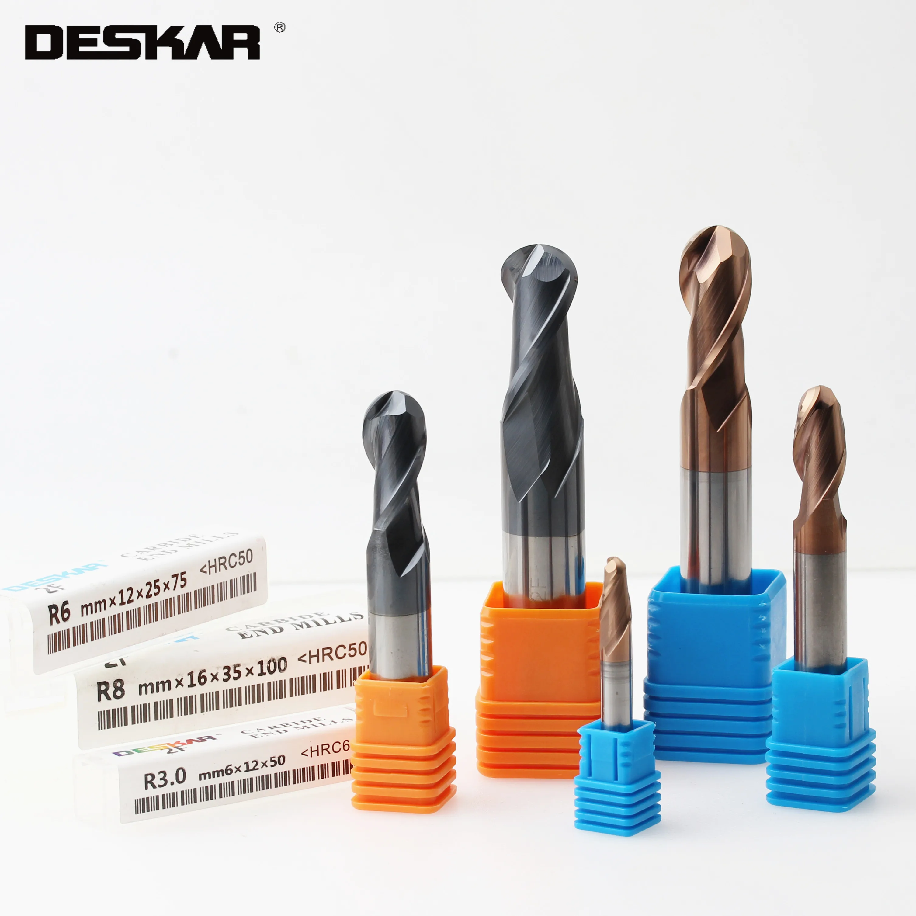 

1PC DESKAR R4x8x20x100 R5x10x25x100 R6x12x24x100 R8x16x35x100 R9 R7 Ball Nose End Mills HRC50 AL CNC Lathe Cutting Tools