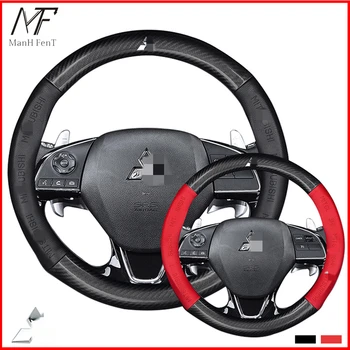 

ManH FenT Carbon Fiber Leather Car Steering Wheel Cover For Mitsubishi ASX Outlander Lancer Pajero L200 Mirage Triton Attrage