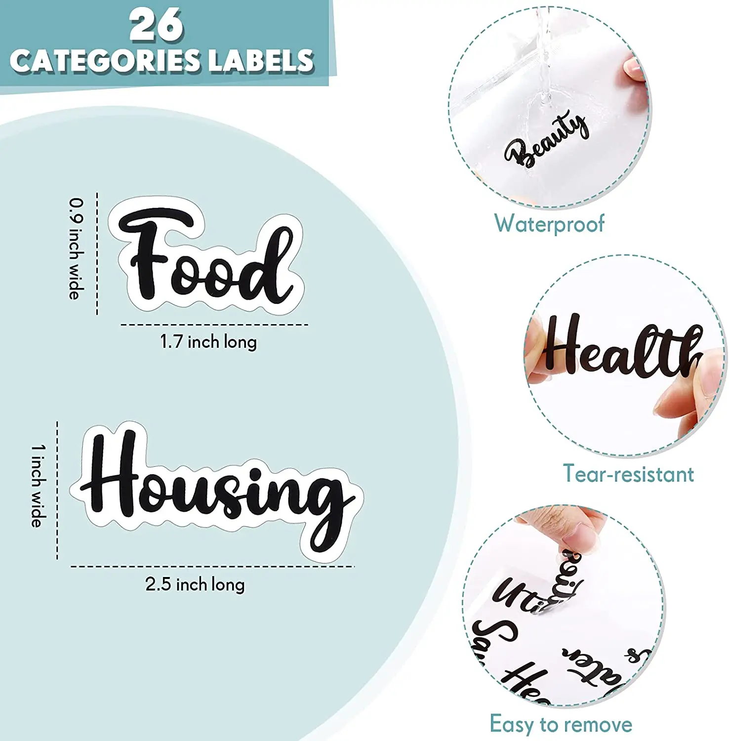 부드러운 PVC 6 링 바인더 커버, 미니 바인더 지퍼 포켓 12 개, 현금 봉투 스티커 2 장, 예산플래너용, A7, 15 개