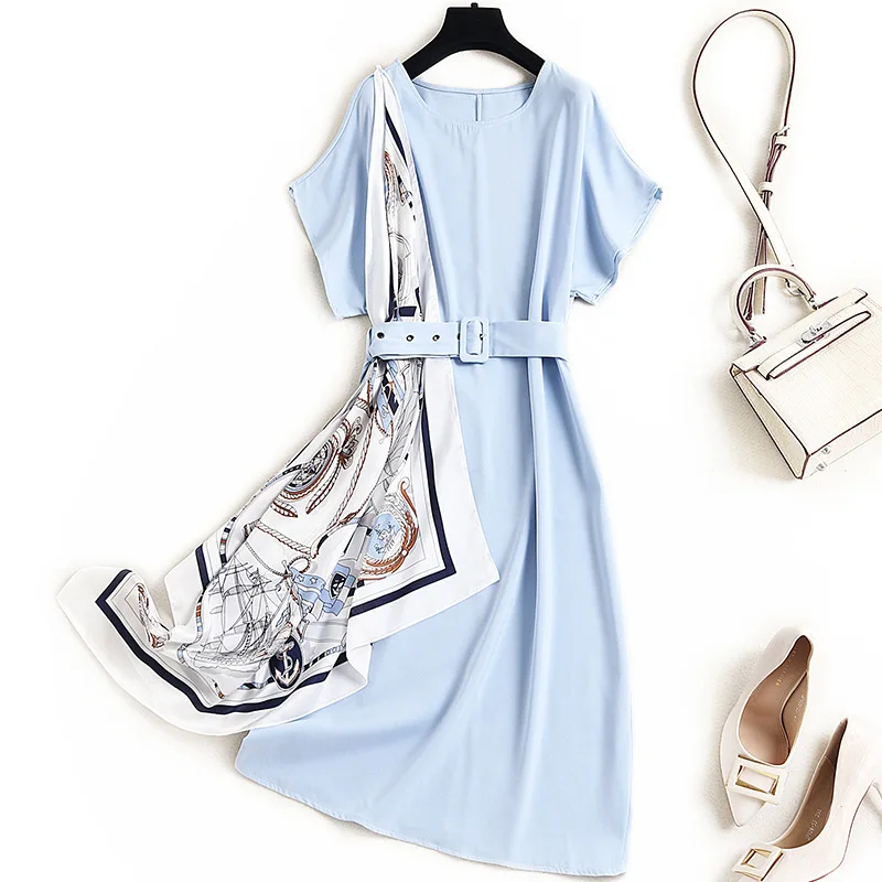 

New pure satin dress with scarves in Europe and America in 2021 summer