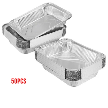 

50 PCS 1100ml BBQ Aluminum Foil Grease Drip Pans Recyclable Grill Catch Tray Outdoor For Indirect Cooking