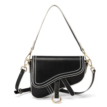 

Genuine Leather Handbags 2019 Messenger Small Square Saddle Bag Wild Retro Pocket Shoulder Contrast Color Genuine Leather Bag