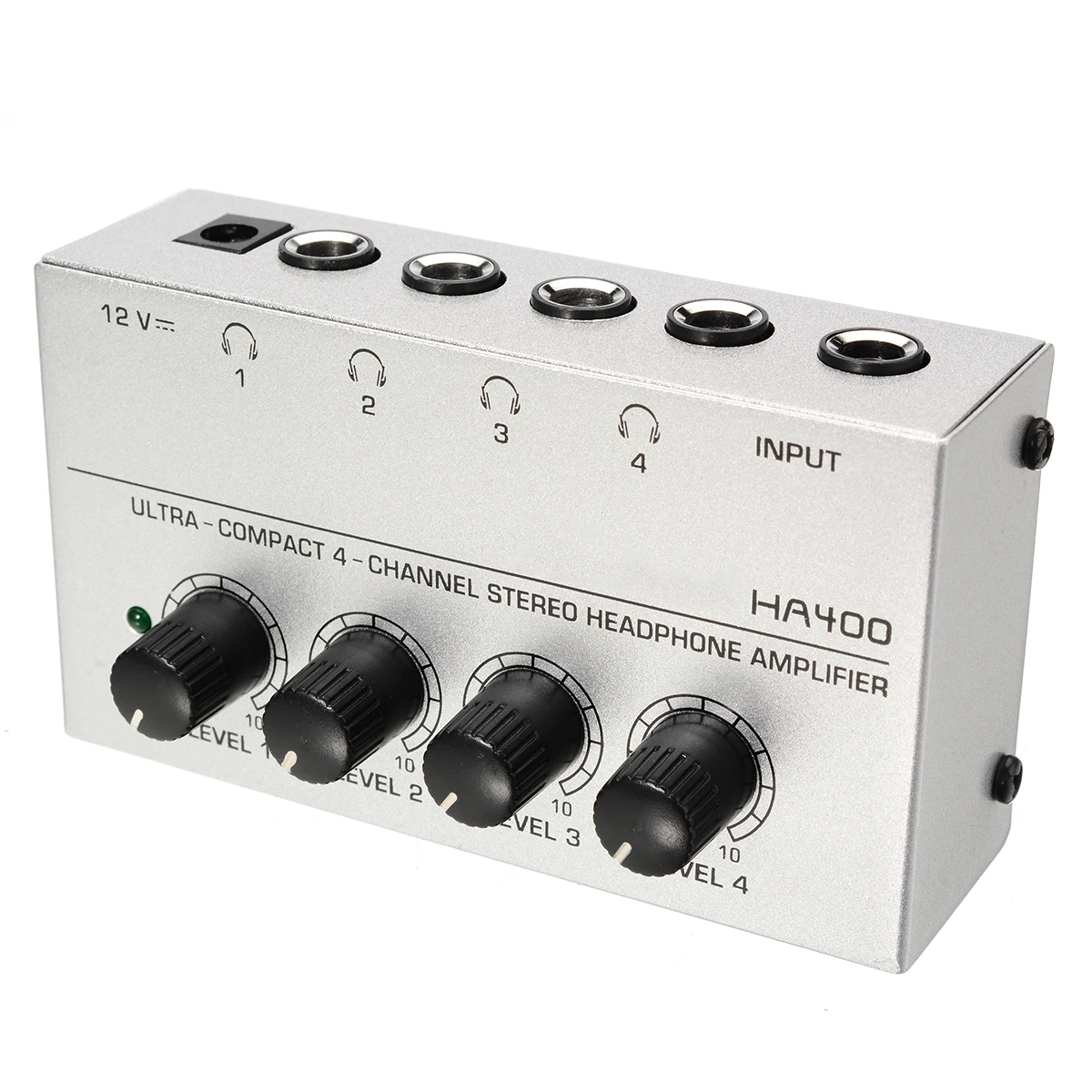 HA400 Amp Ultra Compact 4 Channel Headphone Amplifiers Silver Audio Stereo Microamp Amplifier With 12V DC EU Adapter Mayitr