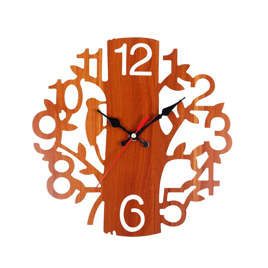

Hollow Tree Decoration Round Wooden Out Wall Clock Living Room Home Office Ornament Gift Wall Watch Wooden Clock horloge murale