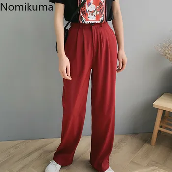 

Nomikuma Casual Women OL Pants 2020 Spring Summer High Waist Buttons Wide-legged Pants Female Korean Loose Long Trousers 3Z306