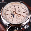 Forsining Moon Phase Shanghai Movement Rose Gold Case Brown Genuine Leather Strap Mens Watches Top Brand Luxury Auotmatic Watch ► Photo 1/6