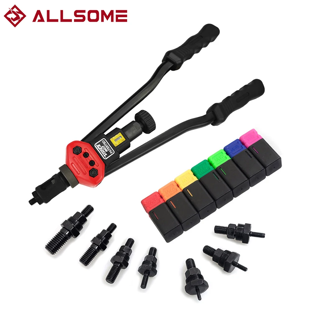 ALLSOME BT-607 16" Manual Riveter Gun Hand Rivet Tool Kit Rivet Nut Setting Tool Nut Setter M3/M4/M5/M6/M8/M10/M12