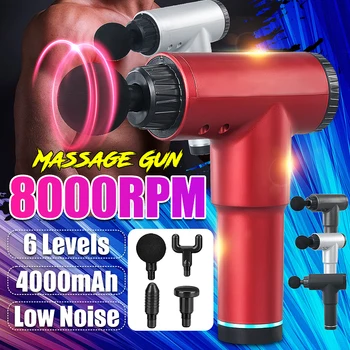 

8000r/min 6 Levels Therapy Massage Guns Muscle Massager Pain Sport Massage Machine Relax Body Slimming Relief 4 Heads With Box