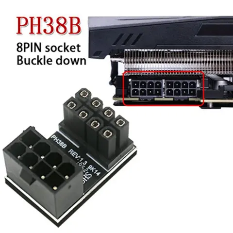 Power Steering Connector VGA PSU Adapter Elbow GPU Power Steering Connector PCIE 6pin 8pin 180 Degree Rotation