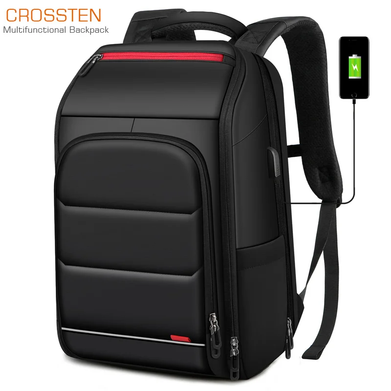 

Crossten Large Capacity 15.6 inch Daily Teenager School Backpack Multifunctional USB Charging Man waterproof Laptop Rucksack