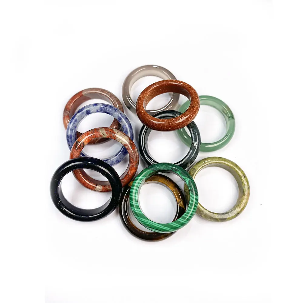 Natural stone rings jewelry diversity of stones two kinds of models Unisex Circle Natural Stone Finger Rings charms 6mm width