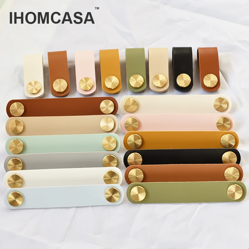 Furniture Handles IHOMCASA12 Colors Nordic Furniture Drawer Knob Brass Wardrobe Cupboard Cabinet Handle Door Pulls Eco-Friendly Artificial Leather