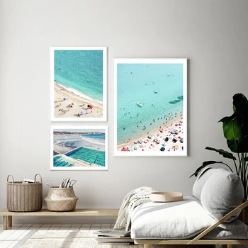 

Blue Fun Seascape Bondi Beach Wall Decor Canvas Painting Art Print Poster Picture Wall Art For Living Room Modern Home Decor