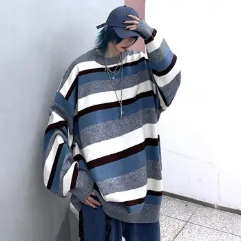 

Autumn and winter Harajuku women loose casual T-strip knit sweater women