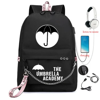 Mochila USB de la Academia Umbrella para hombre y mujer, Mochila Escolar para adolescentes, de viaje, con cadena