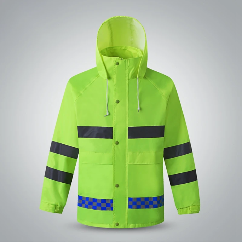 Reflective Raincoat Rain Pants Suit Hooded Kit High Visibility Windproof Waterproof Construction Safety Long Sleeve Jacket Pants