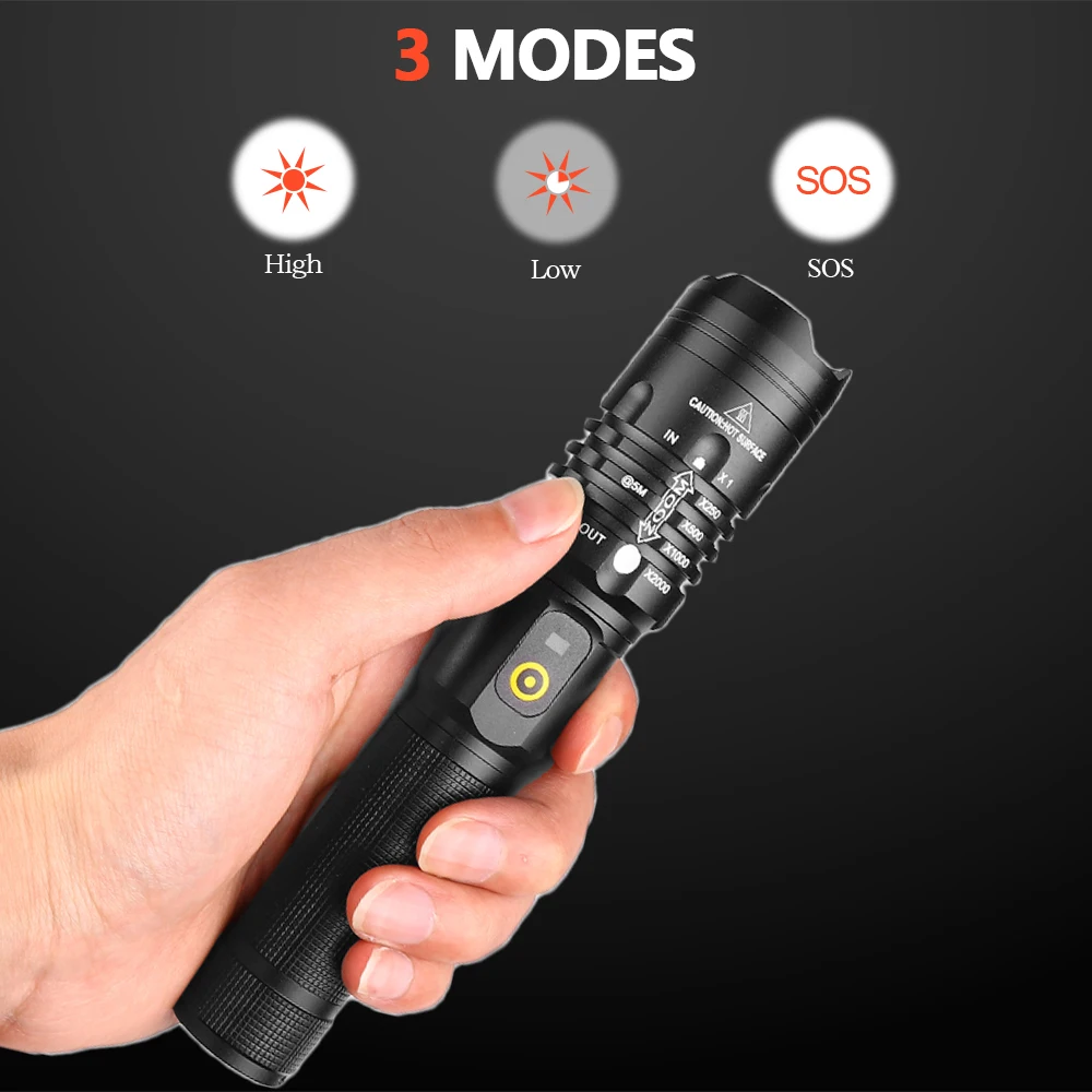 Яркий светодиодный фонарик XHP50 высокой мощности с usb-зарядкой, водонепроницаемый, с 3 режимами масштабирования, защищающий Электрический фонарь z90