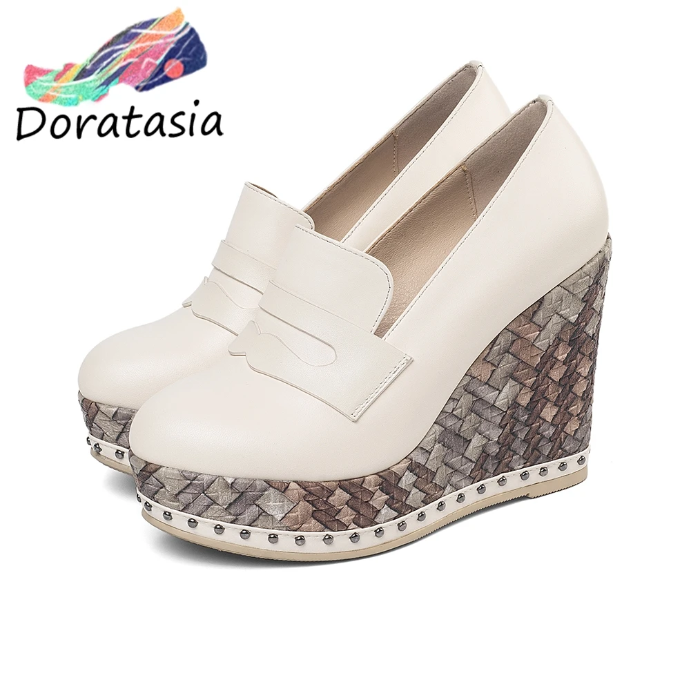 

DORATASIA Fashion Girl Wedge High Heels Black Pumps Women Genuine Leather Platform Pumps Women 2020 Spring Casual Woman Shoes