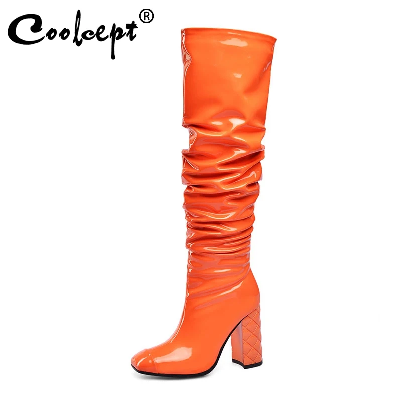 Coolcept Plus Size 33-45 Winter Sexy Lady 8 Colors Over The Knee Boots High Heels Shoes Woman Simple Slip On Long Footwear | Обувь