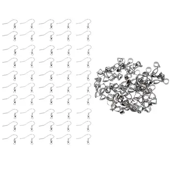 

100-Piece Earring Hooks Hypo-Allergenic,Silver & 50PCS Findings Bail Connector Bale Pinch Clasp Pendant 12X5mm