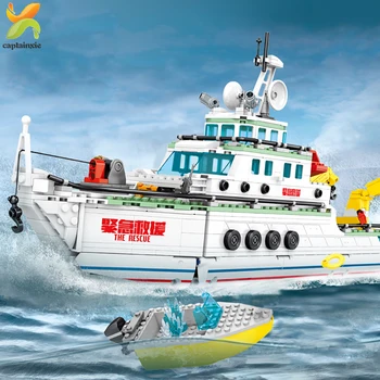 

893pcs Police Steamship Boat Model Building Blocks City Emergency Rescue Ship Figures Educational Bricks Children Toys