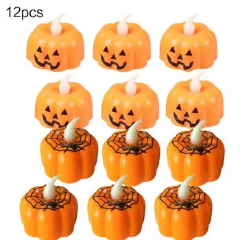 

Halloween Pumpkin Light LED Spider Light Flameless Candle Electronic Candles for Halloween Party Home Decorations 12 Pcs