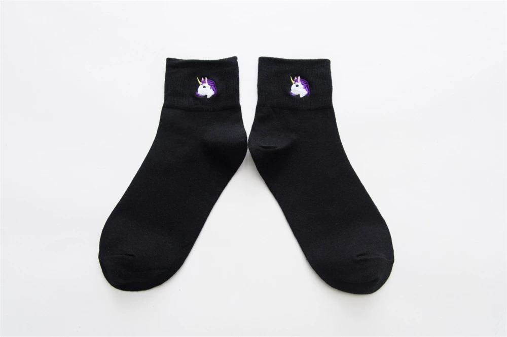 Women Socks Autumn Winter New Cotton Embroidery Cartoon Black White Tube Ladies College Wind Personality Casual Sports Sock