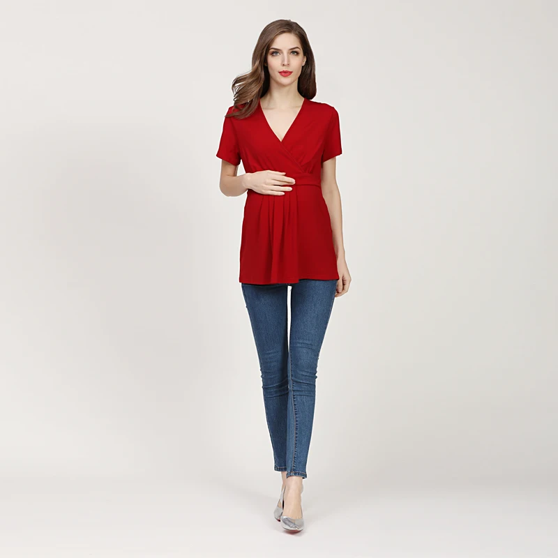 Emotion Moms Summer Pregnant T-shirt Maternity Tops Women Big Size Shirt Solid Color Clothes 4