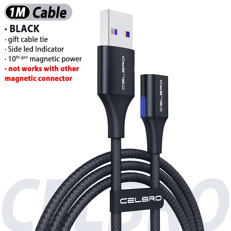 Магнитный USB кабель type C mi crousb кабель 1 м мобильный телефон Быстрая зарядка кабель для iPhone 11 Pro Max Xiaomi mi Note 10 Pro samsung - Цвет: Black Cable