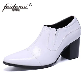 

Plus Size White Pointed Toe Man High Heels Shoes Patent Leather Cap Toe Casual Loafers Handmade Wedding Party Men's Flats SL819